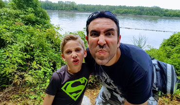 Leonardo Sanchez Miranda being silly with his son